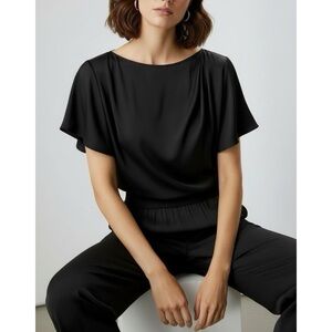 LILYSILK Peplos Silk Top, Black, Medium